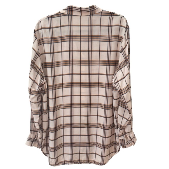 Maje Plaid Long Sleeve Button Down Shirt Blue Tan Size 3/Large - Picture 12 of 14